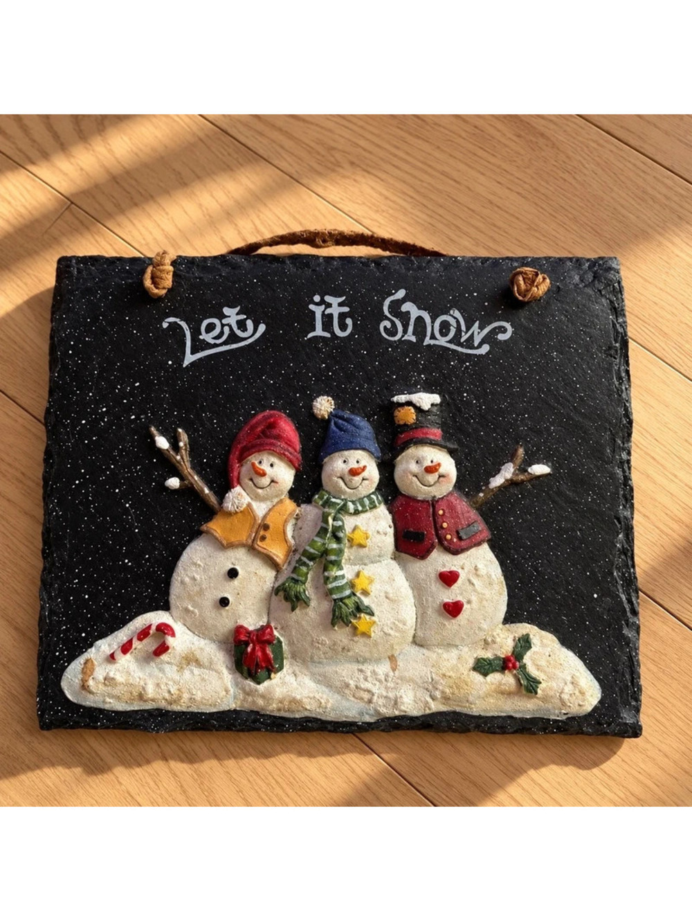 Vintage Let It Snow Snowman Wall Plaque Primitive Christmas Decor 6.5"